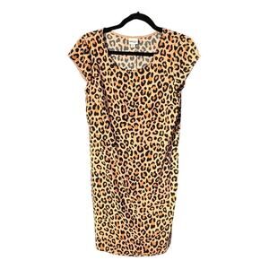Leopard Animal Print Short Sleeve Ladies Midi Dress | Sz S | Casual Staple Basic